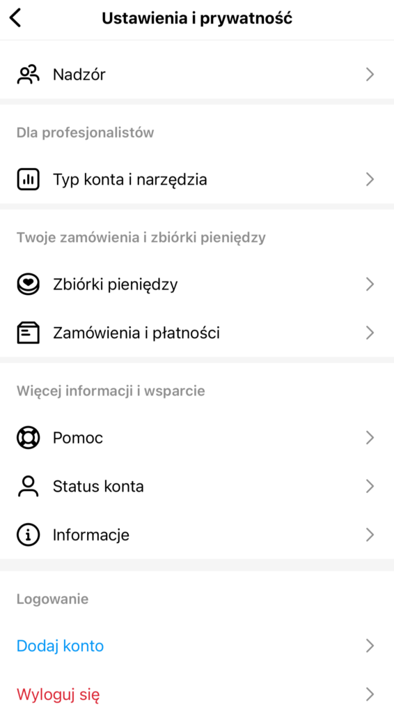 Typ konta firmowego na Instagramie