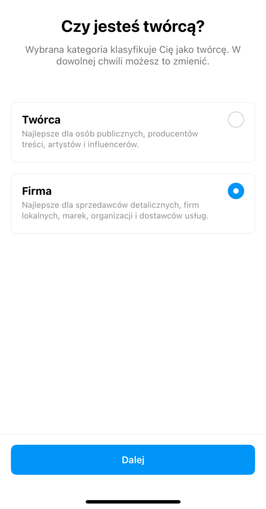 konto twórcy konto firmowe Instagram