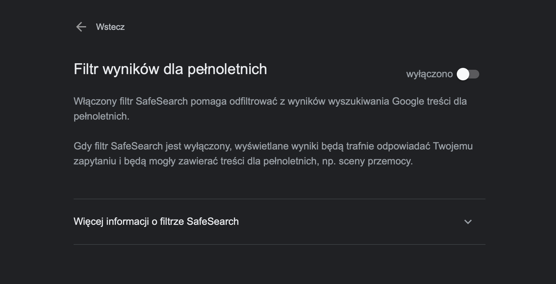 ustawienia bezpieczeństwa wyszukiwania