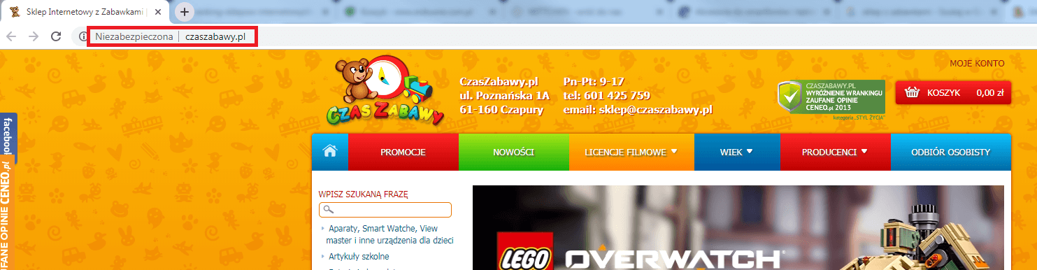 informacja o braku certyfikatu SSL
