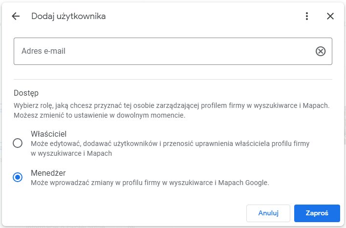 Dodawanie użytkowników do Google Moja Firma