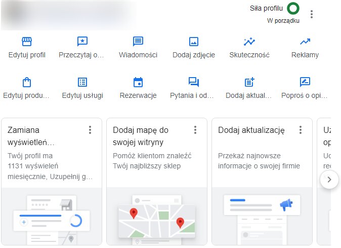 Przejście do panelu zarządzania wizytówką Google