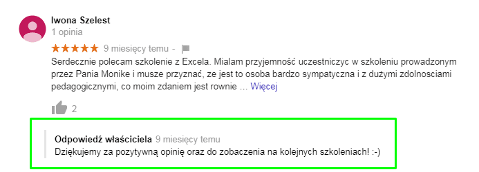 odpowiedź firmy na komentarz klienta - analityka internetowa