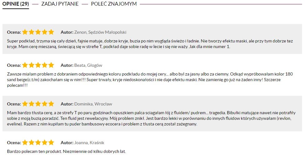 opinie na karcie produktu
