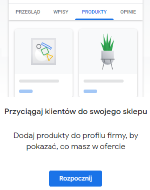 Dodawanie produktów w Google Moja Firma