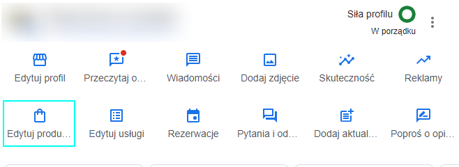Produkty w Google Moja Firma