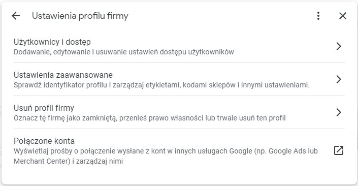 Przyznanie dostępu do wizytówki Google