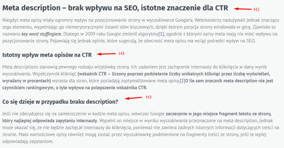 Struktura treści strony