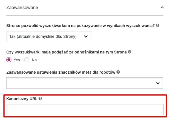 zmiana linku kanonicznego w Yoast