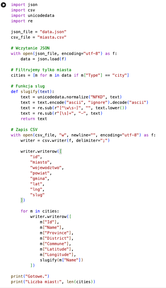 skrypt Python, który konweruje pliki JSON do CSV